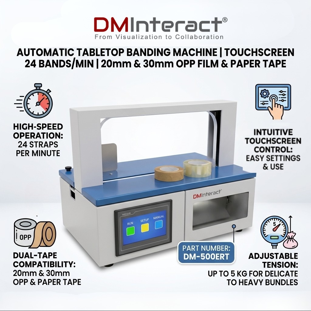 DMInteract DM-500ERT Automatic Tabletop Banding Machine with Touchscreen Control